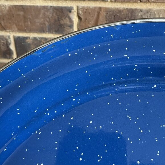 Blue Speckled Enamelware 2 Piece Set Tin Metal Camping Dishes - Picture 4 of 10